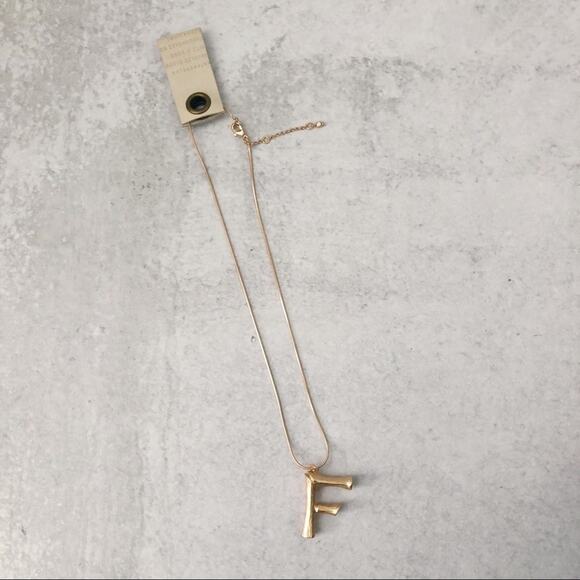 Anthropologie Bamboo Monogram F Pendant Necklace NEW - Picture 1 of 6